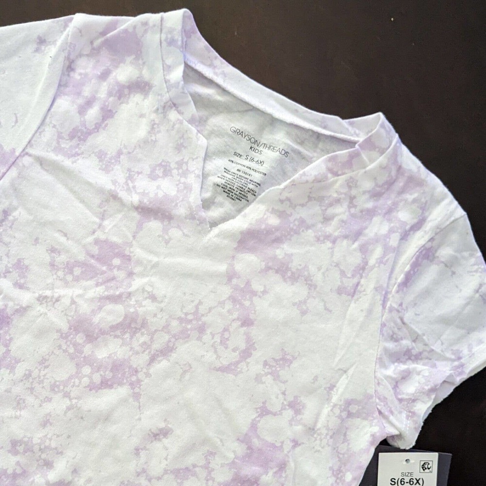 Grayson Threads Rad Kids Tie Dye Purple White T-shirt Raw Edge Size S (6-6X) NEW